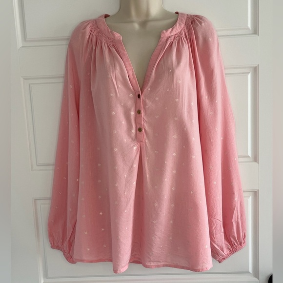 crown & ivy Tops - Crown & Ivy 100% Cotton Split V Blush Pink Silver Beads Peasant Blouse Sz XL